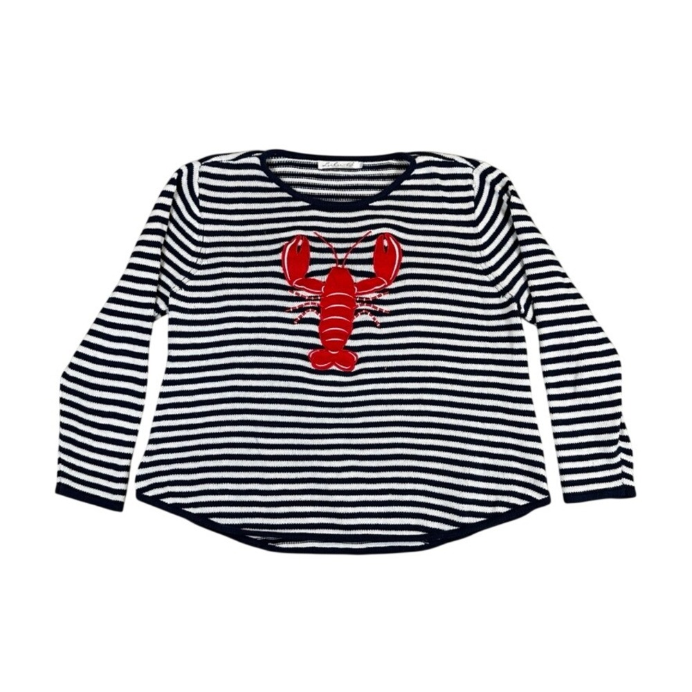 Lulu-B Navy White Striped Lobster Applique Knit Sweater XL Nautical Coastal
